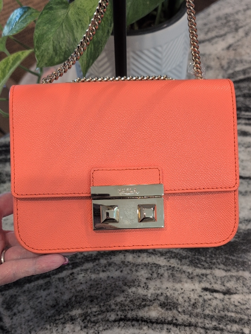 Furla Mini Orange Saffiano Leather Crossbody Bag